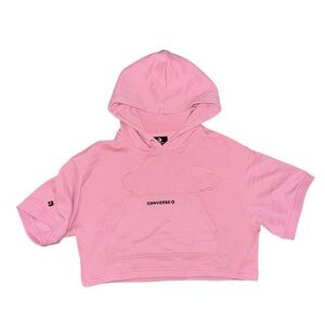 Girls Converse Pink Cropped Short Sleeve Hoodie Sweatshirt Size L Large NWT